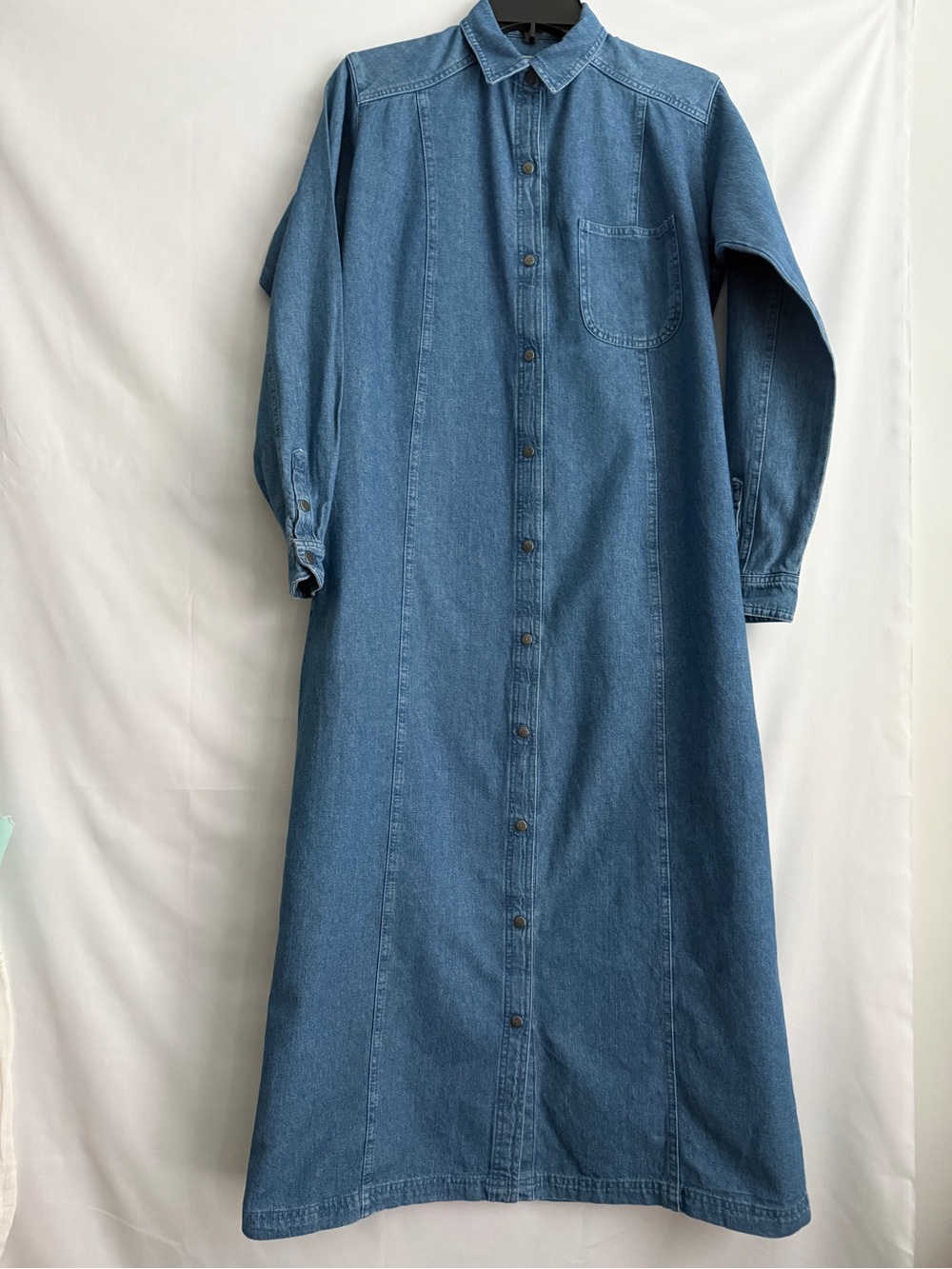 Vtg LL Bean Made U.S.A. Denim Collared Shirt Dress Long Sleeve Maxi Sz 6 Snap Up